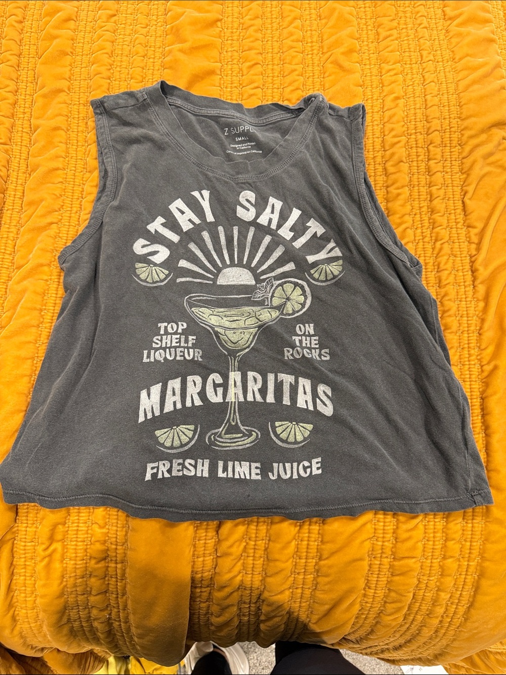 Z Supply Charcoal Gray 'Stay Salty Margaritas' Graphic Muscle Tee